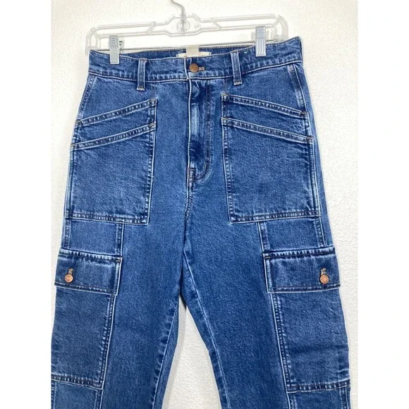 Madewell Jeans Womens 27 Blue 90s Straight Cargo High Rise Utility Denim Pockets - Picture 4 of 16